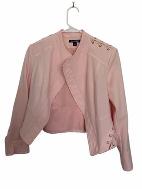 Roz & Ali Pink Long sleeve braided open blazer